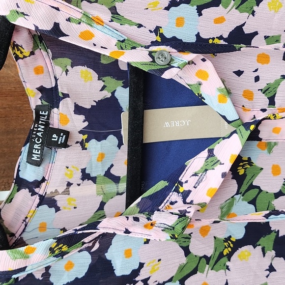 New J Crew Mercantile Long Sleeve Navy & Blush Pink Floral Dress, NWT LP - Picture 2 of 11